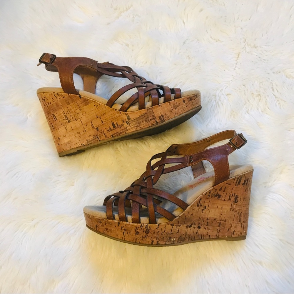 JellyPop Brown Strappy Wedge Heel Sandals  Size 9